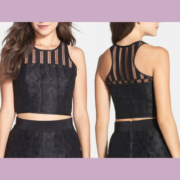 Milly Tops - NEW Milly Illusion Lace Yoke Crop Top in Black [SZ 10‎ ]